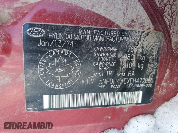 2014 Hyundai Elantra Limited z VIN 5NPDH4AEXEH472065, wystawiony jako Copart lot #43588645 z przebiegiem 141 128 mil mil oraz Szkoda całkowita • Salvage title. Historia ofert i sprzedaży dostępna na DreamBid. Obrazek 12.