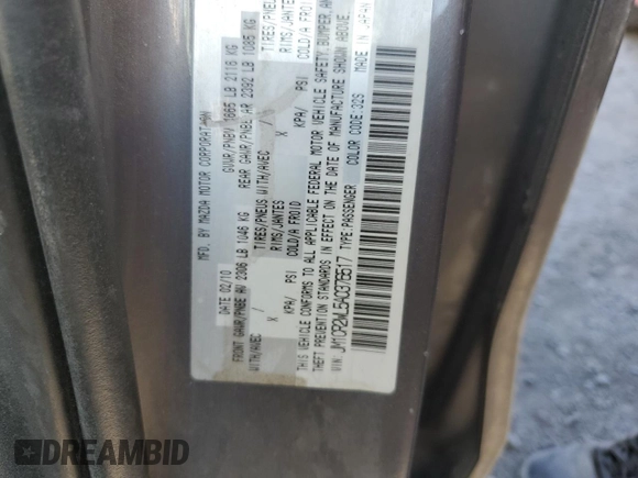 2010 Mazda 5 Sport with VIN JM1CR2WL5A0376517, listed as a Copart auction lot 70918634 with Not Provided miles and Salvage Title. Bid and sale history available at DreamBid. Image 13.