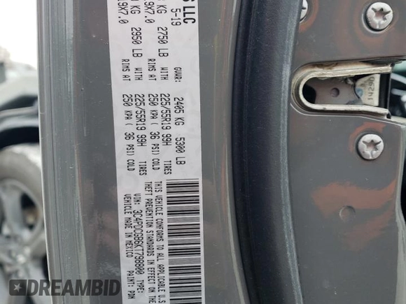 2019 Dodge Journey Crossroad with VIN 3C4PDCGB6KT798800, listed as a Copart auction lot 84019344 with 90,638 mi miles and Salvage Title. Bid and sale history available at DreamBid. Image 14.
