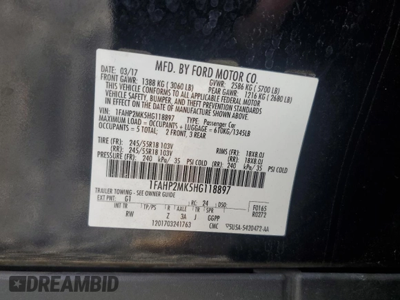 2017 Ford Police Interceptor z VIN 1FAHP2MK5HG118897, wystawiony jako Copart lot #60706255 z przebiegiem 87 279 mil mil oraz Szkoda całkowita • Salvage title. Historia ofert i sprzedaży dostępna na DreamBid. Obrazek 12.