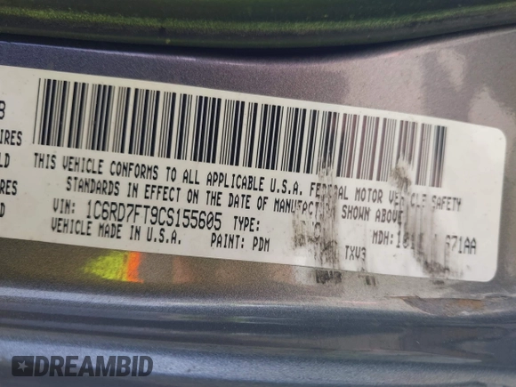 2012 Ram 1500 ST с VIN 1C6RD7FT9CS155605, выставлен на аукционе IAAI как лот 41911524 с пробегом Не указан миль и . История ставок и продаж доступна на DreamBid. Изображение 9.