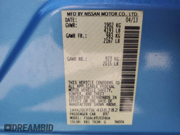 2013 Nissan LEAF SL z VIN 1N4AZ0CP7DC408282, wystawiony jako Copart lot #55980465 z przebiegiem 61 104 mil mil oraz Szkoda całkowita • Salvage title. Historia ofert i sprzedaży dostępna na DreamBid. Obrazek 12.