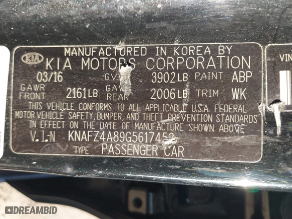 2016 Kia Forte EX with VIN KNAFZ4A89G5617452, listed as a IAAI auction lot 41580861 with 150,770 mi miles. Bid and sale history available at carsss.com. Image 9.