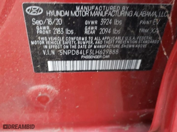 2020 Hyundai Elantra SEL with VIN 5NPD84LF3LH629888, listed as a Copart auction lot 82306474 with 155,856 mi miles and Salvage Title. Bid and sale history available at carsss.com. Image 12.