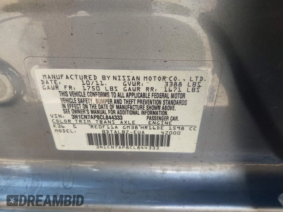 2012 Nissan Versa SV с VIN 3N1CN7AP8CL844333, выставлен на аукционе IAAI как лот 42484067 с пробегом 114 813 миль миль и . История ставок и продаж доступна на DreamBid. Изображение 9.