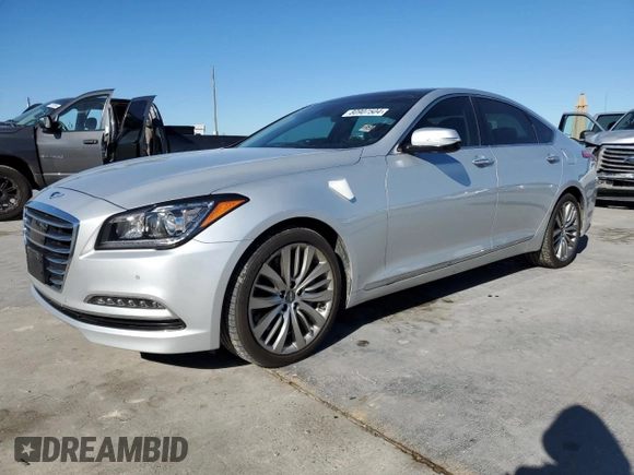 2017 Genesis G80 Ultimate with VIN KMHGN4JFXHU173390, listed as a Copart auction lot 80907504 with 112,660 mi miles and Salvage Title. Bid and sale history available at DreamBid. Image 1.