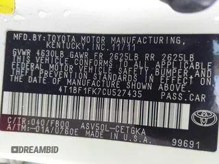 2012 Toyota Camry L with VIN 4T1BF1FK7CU527435, listed as a IAAI auction lot 41143690 with 206,665 mi miles. Bid and sale history available at carsss.com. Image 9.