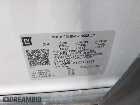 2019 GMC Acadia SLE z VIN 1GKKNKLA1KZ124873, wystawiony jako IAAI lot #42108666 z przebiegiem Nie podano mil oraz . Historia ofert i sprzedaży dostępna na DreamBid. Obrazek 9.
