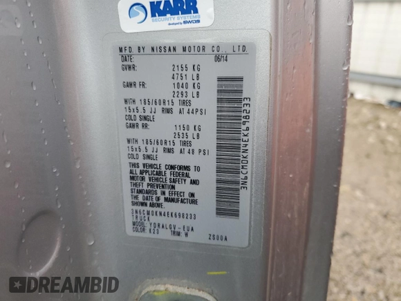 2014 Nissan NV200 S z VIN 3N6CM0KN4EK698233, wystawiony jako Copart lot #48048455 z przebiegiem 119 705 mil mil oraz Szkoda całkowita • Salvage title. Historia ofert i sprzedaży dostępna na DreamBid. Obrazek 12.