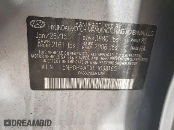 2015 Hyundai Elantra SE with VIN 5NPDH4AEXFH638165, listed as a Copart auction lot 55434945 with 46,740 mi miles and Salvage Title. Bid and sale history available at DreamBid. Image 12.