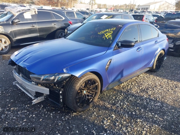 2025 BMW M3 Competition xDrive with VIN WBS33HJ05SFT74162, listed as a IAAI auction lot 41609207 with 2,912 mi miles. Bid and sale history available at carsss.com. Image 2.
