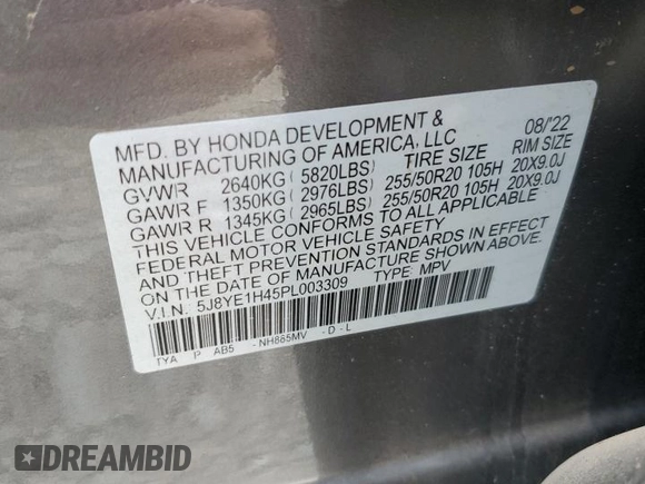 2023 Acura MDX Technology z VIN 5J8YE1H45PL003309, wystawiony jako Copart lot #54573035 z przebiegiem Nie podano mil oraz Szkoda całkowita • Salvage title. Historia ofert i sprzedaży dostępna na DreamBid. Obrazek 14.