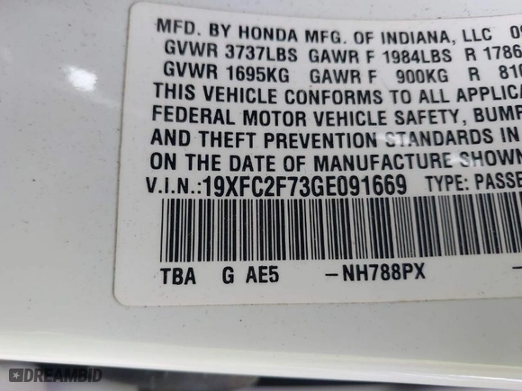 2016 Honda Civic Sedan EX with VIN 19XFC2F73GE091669, listed as a IAAI auction lot 41237231 with 119,135 mi miles. Bid and sale history available at carsss.com. Image 9.