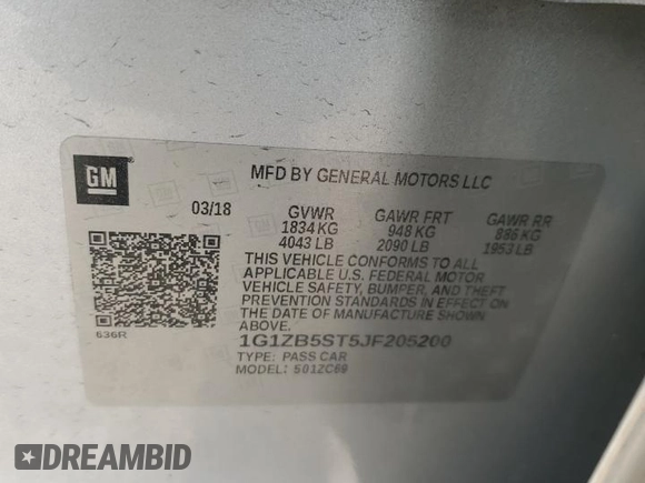 2018 Chevrolet Malibu LS with VIN 1G1ZB5ST5JF205200, listed as a Copart auction lot 55247805 with 99,685 mi miles and Salvage Title. Bid and sale history available at DreamBid. Image 14.