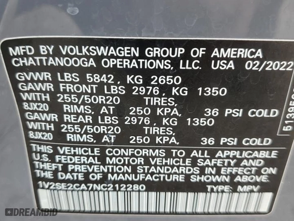 2022 Volkswagen Atlas Cross Sport 3.6L V6 SEL R-Line with VIN 1V2SE2CA7NC212280, listed as a Copart auction lot 73205434 with 64,055 mi miles and Salvage Title. Bid and sale history available at carsss.com. Image 16.