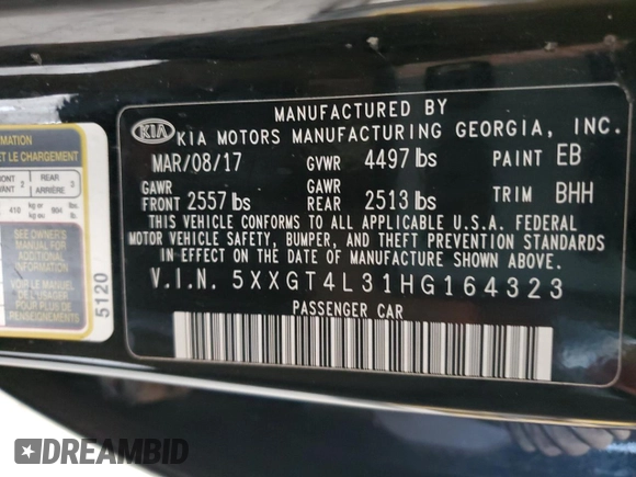 2017 Kia Optima LX z VIN 5XXGT4L31HG164323, wystawiony jako Copart lot #59189335 z przebiegiem 60 354 mil mil oraz Szkoda całkowita • Salvage title. Historia ofert i sprzedaży dostępna na DreamBid. Obrazek 12.
