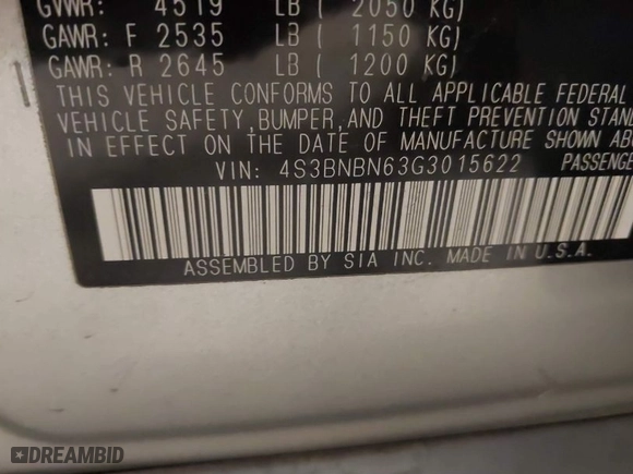 2016 Subaru Legacy 2.5i Limited with VIN 4S3BNBN63G3015622, listed as a IAAI auction lot 41827624 with 126544 miles. Bid and sale history available at carsss.com. Image 9.