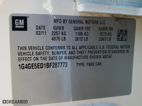 2011 Buick LaCrosse CXS with VIN 1G4GE5ED1BF287773, listed as a Copart auction lot 87022324 with 0 mi miles and Clean Title. Bid and sale history available at carsss.com. Image 12.