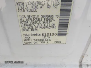 2016 Nissan NV SV with VIN 1N6BF0KM8GN815130, listed as a IAAI auction lot 42253179 with 260,150 mi miles and . Bid and sale history available at DreamBid. Image 9.