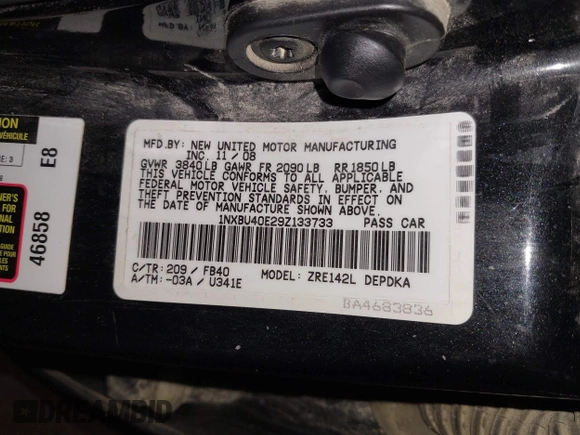 2009 Toyota Corolla with VIN 1NXBU40E29Z133733, listed as a IAAI auction lot 42093904 with 229,509 mi miles. Bid and sale history available at carsss.com. Image 9.