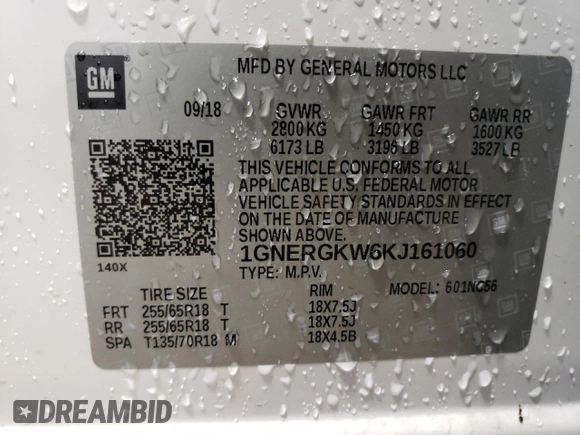 2019 Chevrolet Traverse LT Cloth with VIN 1GNERGKW6KJ161060, listed as a Copart auction lot 49078455 with 94,122 mi miles and Salvage Title. Bid and sale history available at carsss.com. Image 13.