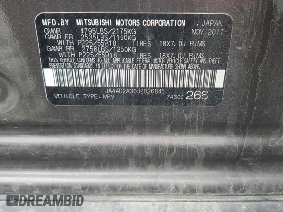 2018 Mitsubishi Outlander ES with VIN JA4AD2A30JZ026845, listed as a Copart auction lot 51948735 with 133,071 mi miles and Salvage title. Bid and sale history available at DreamBid. Image 13.