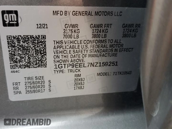 2022 GMC Sierra 1500 Limited AT4 with VIN 1GTP9EEL7NZ159251, listed as a Copart auction lot 84288944 with 17,409 mi miles and Salvage Title. Bid and sale history available at carsss.com. Image 12.