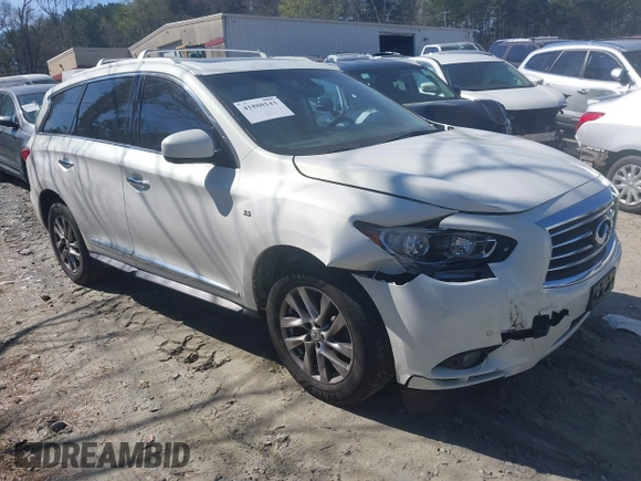 2014 Infiniti QX60 with VIN 5N1AL0MM0EC555055, listed as a IAAI auction lot 41880143 with 128,536 mi miles and . Bid and sale history available at carsss.com. Image 1.