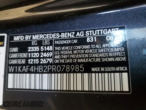 2023 Mercedes-Benz C 300 with VIN W1KAF4HB2PR078985, listed as a Copart auction lot 41770995 with Not Provided miles and Salvage Title. Bid and sale history available at DreamBid. Image 13.