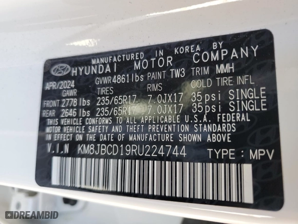 2024 Hyundai Tucson Hybrid Blue with VIN KM8JBCD19RU224744, listed as a Copart auction lot 87053364 with 840 mi miles and Salvage Title. Bid and sale history available at carsss.com. Image 13.