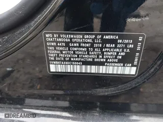 2013 Volkswagen Passat SE w/Sunroof with VIN 1VWBH7A33DC150043, listed as a IAAI auction lot 41411518 with 132,208 mi miles. Bid and sale history available at carsss.com. Image 9.