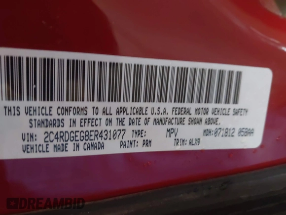 2014 Dodge Grand Caravan R/T with VIN 2C4RDGEG8ER431077, listed as a IAAI auction lot 41604853 with 261,343 mi miles and . Bid and sale history available at DreamBid. Image 9.