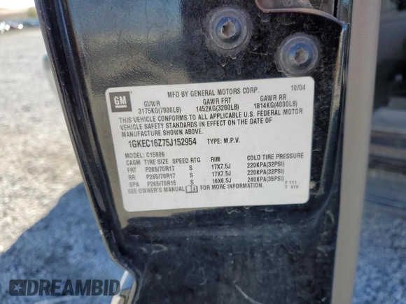 2005 GMC Yukon XL SLE with VIN 1GKEC16Z75J152954, listed as a Copart auction lot 86588284 with 164,185 mi miles and Salvage Title. Bid and sale history available at DreamBid. Image 14.