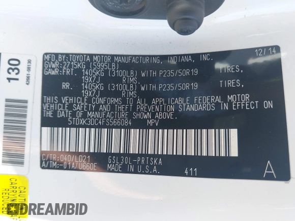 2015 Toyota Sienna SE with VIN 5TDXK3DC4FS566084, listed as a IAAI auction lot 41777561 with 153,002 mi miles and . Bid and sale history available at carsss.com. Image 9.