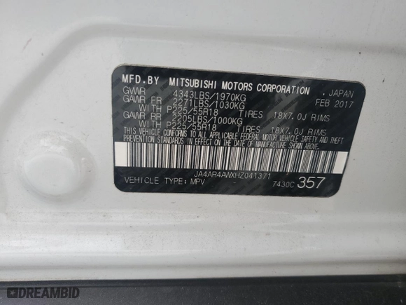 2017 Mitsubishi Outlander Sport SEL 2.4 with VIN JA4AR4AWXHZ041371, listed as a Copart auction lot 47019545 with 118,389 mi miles and Salvage Title. Bid and sale history available at carsss.com. Image 13.