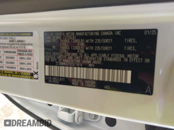 2025 Lexus RX 350h with VIN 2T2BBMCA7SC071814, listed as a IAAI auction lot 42322360 with 4,112 mi miles and . Bid and sale history available at DreamBid. Image 9.