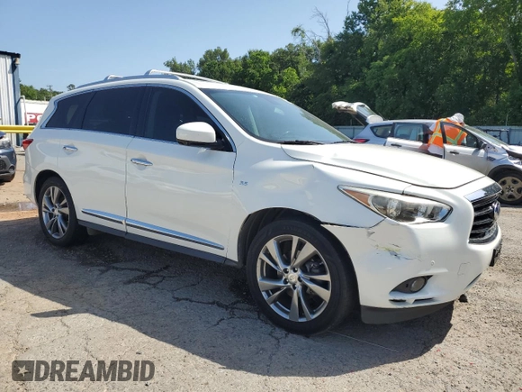 2014 Infiniti QX60 with VIN 5N1AL0MN8EC545432, listed as a Copart auction lot 63091435 with 156,113 mi miles and Salvage title. Bid and sale history available at DreamBid. Image 4.