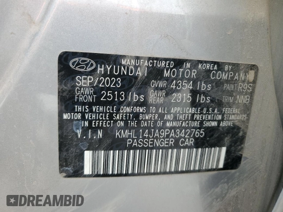 2023 Hyundai Sonata SEL z VIN KMHL14JA9PA342765, wystawiony jako Copart lot #49160715 z przebiegiem 28 674 mil mil oraz Szkody całkowita. Historia ofert i sprzedaży dostępna na DreamBid. Obrazek 14.