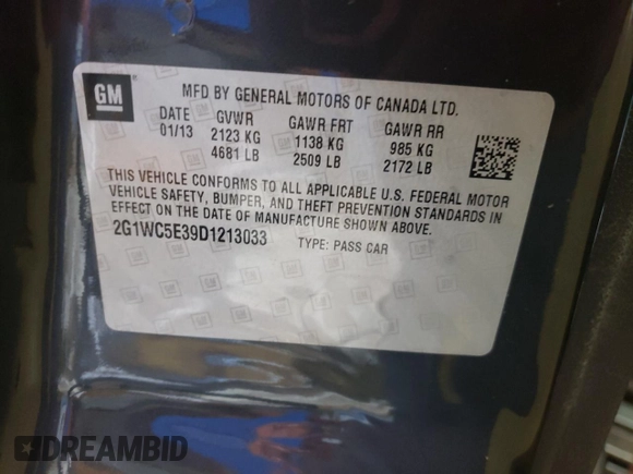 2013 Chevrolet Impala LTZ with VIN 2G1WC5E39D1213033, listed as a Copart auction lot 56330515 with 116,501 mi miles and Clean Title. Bid and sale history available at DreamBid. Image 12.