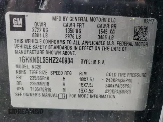 2017 GMC Acadia SLE with VIN 1GKKNSLS5HZ240904, listed as a Copart auction lot 53435595 with 103,747 mi miles and Salvage Title. Bid and sale history available at carsss.com. Image 16.