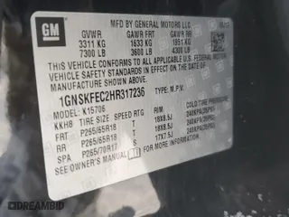 2017 Chevrolet Tahoe Commercial with VIN 1GNSKFEC2HR317236, listed as a Copart auction lot 88087055 with 0 mi miles and Clean Title. Bid and sale history available at carsss.com. Image 15.