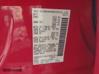 2022 Nissan Titan S with VIN 1N6AA1EE2NN104721, listed as a IAAI auction lot 41200416 with NaN miles. Bid and sale history available at carsss.com. Image 9.