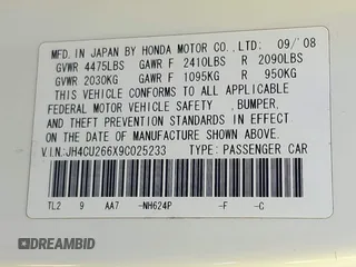 2009 Acura TSX with VIN JH4CU266X9C025233, listed as a IAAI auction lot 41871889 with 198,408 mi miles. Bid and sale history available at carsss.com. Image 9.
