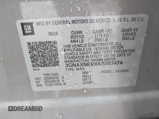 2019 Chevrolet Equinox Premier z VIN 3GNAXNEVXKS503474, wystawiony jako IAAI lot #42084263 z przebiegiem 93 838 mil mil oraz . Historia ofert i sprzedaży dostępna na DreamBid. Obrazek 9.