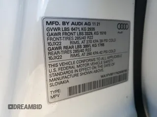 2022 Audi Q8 Prestige with VIN WA1FVBF17ND009750, listed as a Copart auction lot 41358603 with 19,802 mi miles. Bid and sale history available at carsss.com. Image 15.