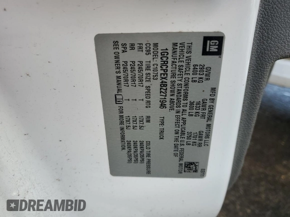 2011 Chevrolet Silverado 1500 Work Truck with VIN 1GCRCPEX4BZ271946, listed as a Copart auction lot 47560515 with 160,974 mi miles and Salvage Title. Bid and sale history available at DreamBid. Image 13.