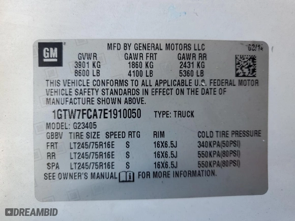 2014 GMC Savana Cargo Van with VIN 1GTW7FCA7E1910050, listed as a Copart auction lot 81046724 with 0 mi miles and Salvage Title. Bid and sale history available at carsss.com. Image 13.