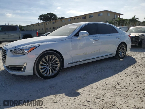 2019 Genesis G90 z VIN KMTF54JH1KU054539, wystawiony jako Copart lot #81937834 z przebiegiem 27 024 mil mil oraz Nie do naprawy • Non repairable. Historia ofert i sprzedaży dostępna na DreamBid. Obrazek 1.