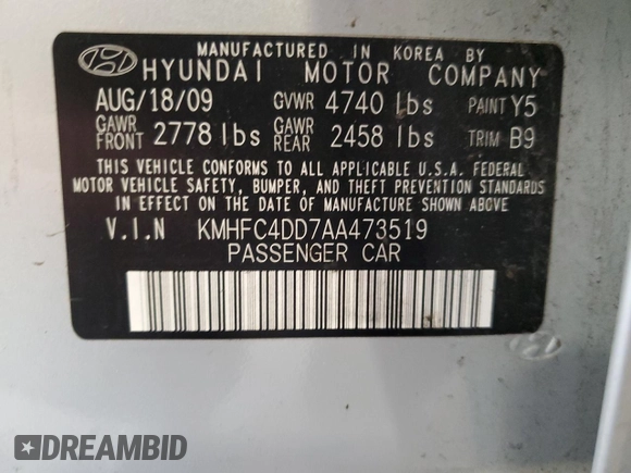 2010 Hyundai Azera GLS with VIN KMHFC4DD7AA473519, listed as a Copart auction lot 71422234 with 120,080 mi miles and Salvage title. Bid and sale history available at DreamBid. Image 12.