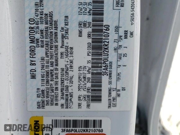 2019 Ford Fusion Hybrid SE with VIN 3FA6P0LU2KR210760, listed as a Copart auction lot 49406545 with 143,981 mi miles and Salvage Title. Bid and sale history available at carsss.com. Image 12.